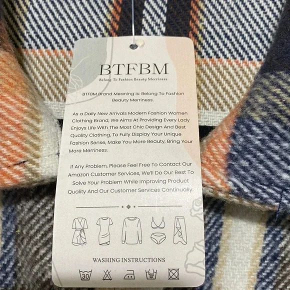 BTFBM Boutique NEW Plaid Flap Pocket Drop Shoulder Open Front Shacket Size S - Picture 6 of 10